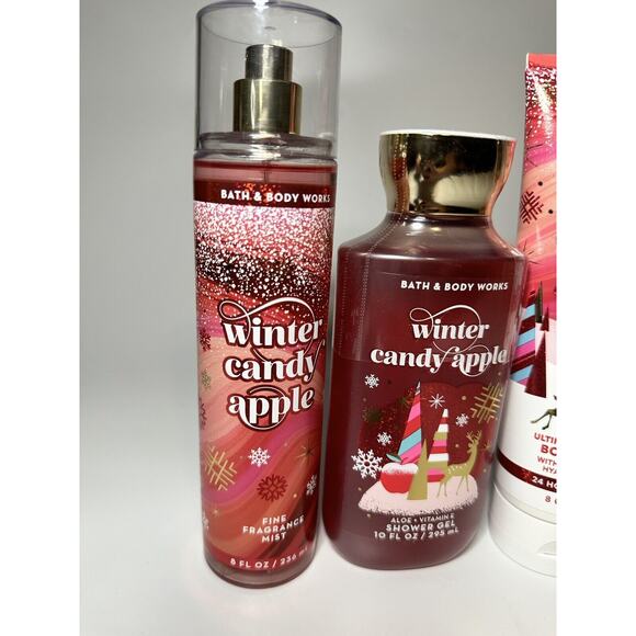 Bath & Body Works 3 Piece WINTER CANDY APPLE Cream Mist Gel TRAVEL Set - Picture 2 of 5